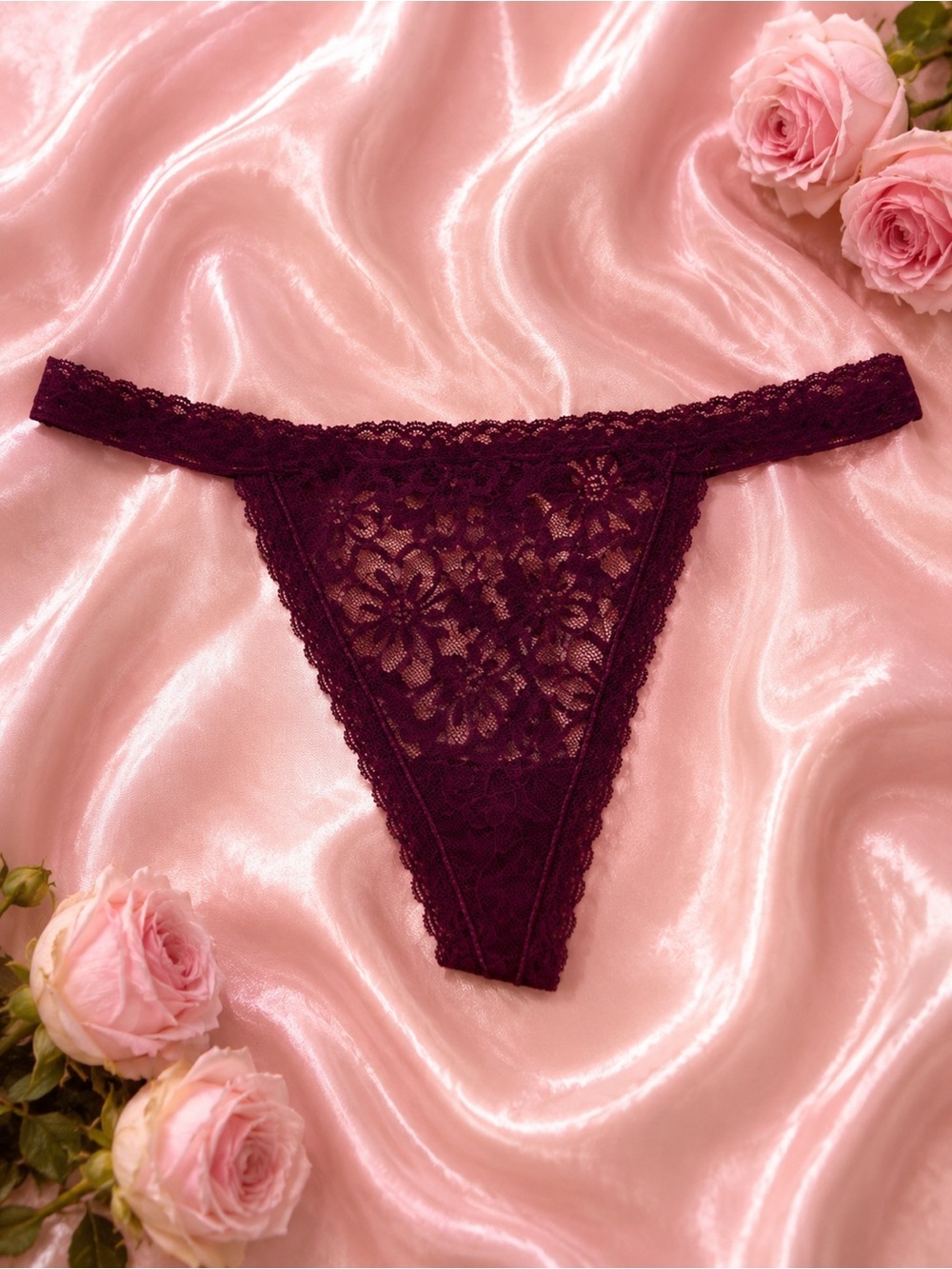 Victoria’s Secret Lacie V-String Panty Burgundy Lace NWT